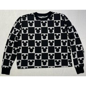 Disney  Mickey Mouse Sweater Women Medium Black Over Print Round‎ Neck Light